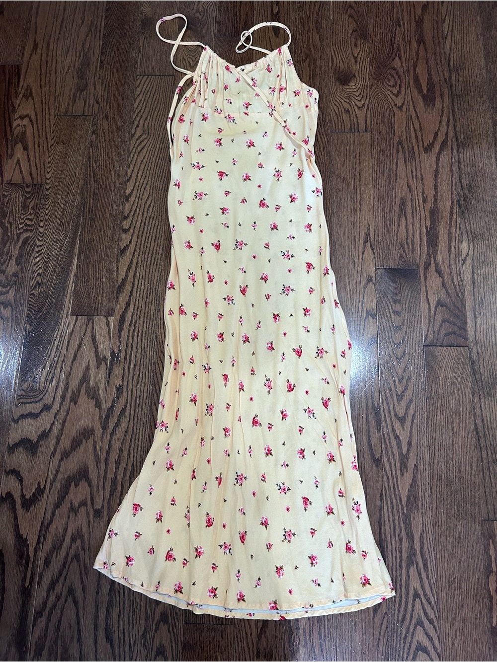 Rouje Cream Slip Maxi Dress with Pink Floral Print